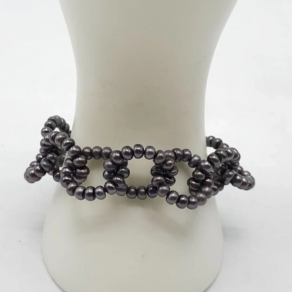 Black Freshwater Pearl Bracelet With Sterling Silver Toggle Clasp Vintage